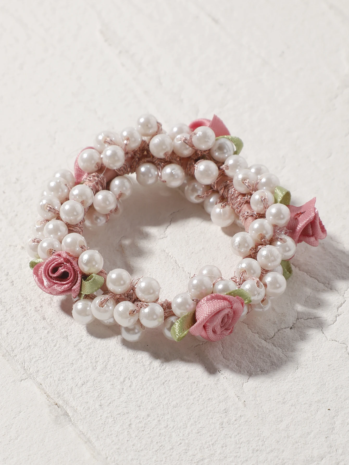 Hair Ties Rose Flower Scrunchie Elegant Pearl Rubber Bands Elastic Hair Bands Rope Cute Things for Girls Women Hair Accessories