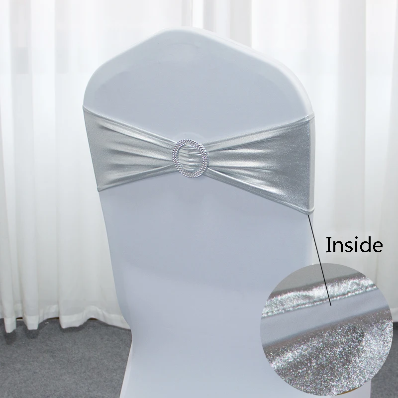 Imagem -03 - Cadeira Sashes para Wedding Chair Decoration Spandex Cover Band For Party Decor Aniversário Sash Metálico Dourado e Prata 50 Peças Lote