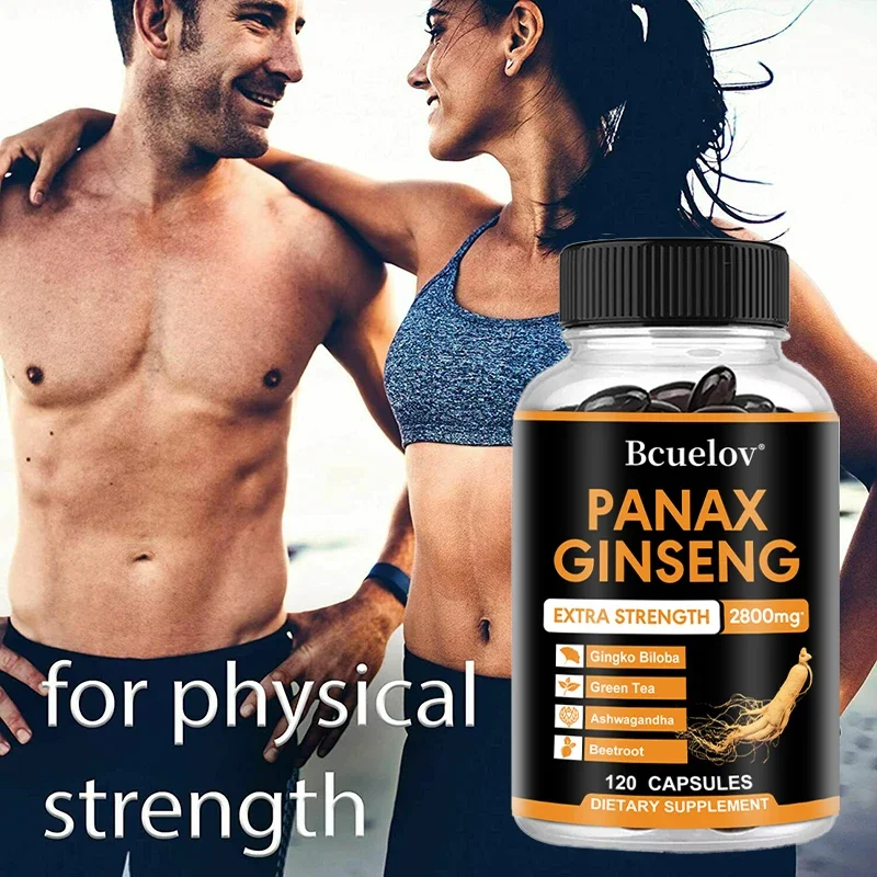 Cápsulas de extracto de ginseng rojo: suplemento energético que ayuda con el rendimiento deportivo, la fuerza muscular mejora la resistencia y la resistencia