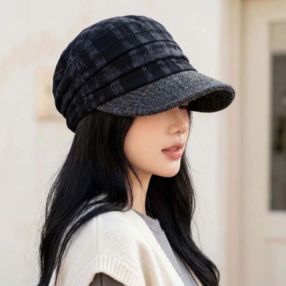 Grid Peaked Hat Warm Plaid Newsboy Cap Soft Vintage Checked Slouchy Hat All Match Comfortable Visor Beret Cap Ladies
