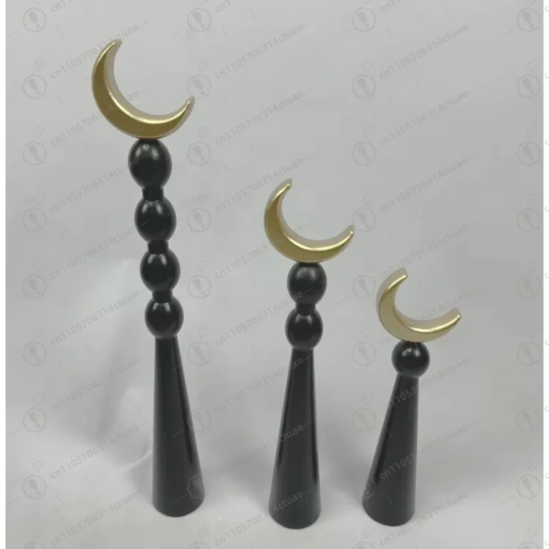

3pcs/Set Moon-Shaped Wooden Gold Decorations - For Islamic Muslim Home Dining Table Decoration