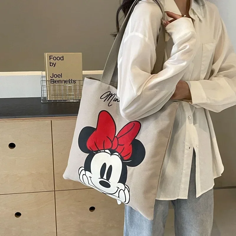 

Disney Mickey Mouse Canvas Shoulder Bag Women's Handbag Spring New Tote minnie Large Capacity storage Mommy Bag