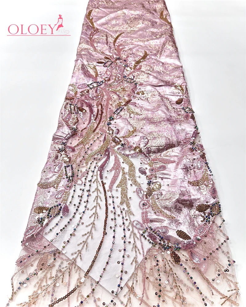 

Nigerian Beaded Embroidery Lace High Quality French Net Sequins Tulle African Lace Fabric for Luxury Wedding Party Women