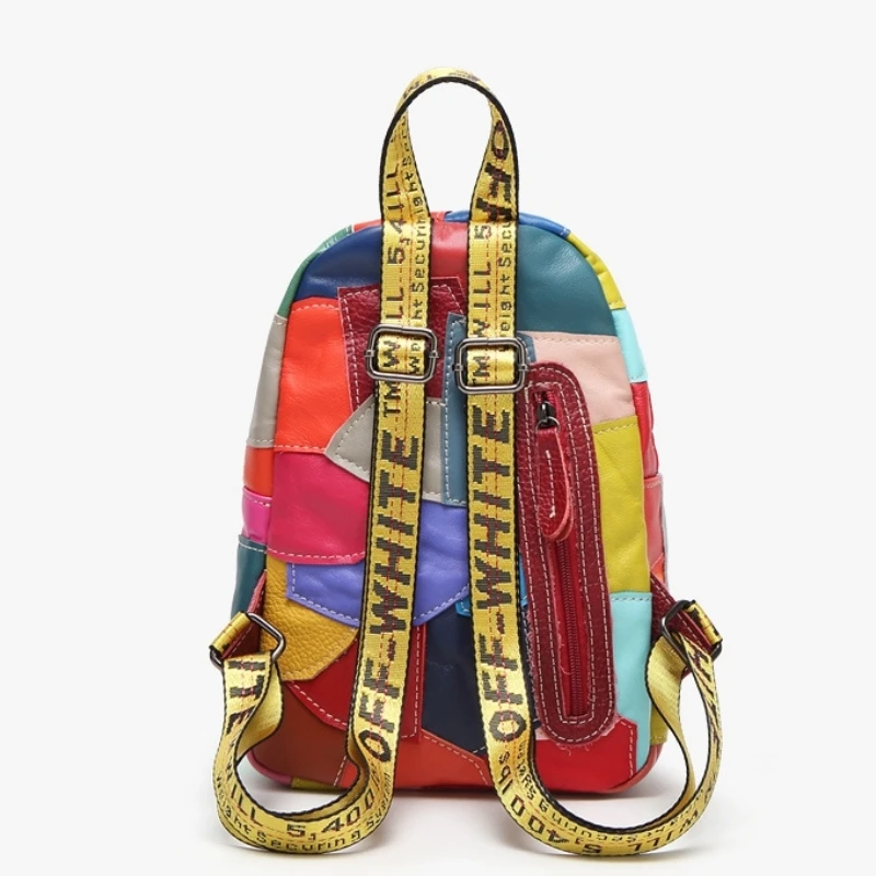 Fashion Design Women Backpack Real Leather Patchwork Female Travel Anti-Theft Bagpack High School Bag Cuasl Rucksack Mochila