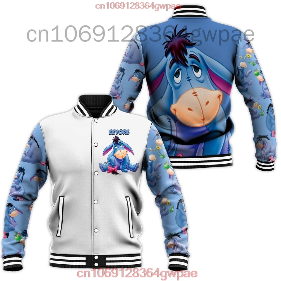Winnie the Pooh Baseball Jacket For Men Women Disney Eeyore Casual Sweatshirt Hip Hop Harajuku Bomber Jacket Loose Varsity Coat