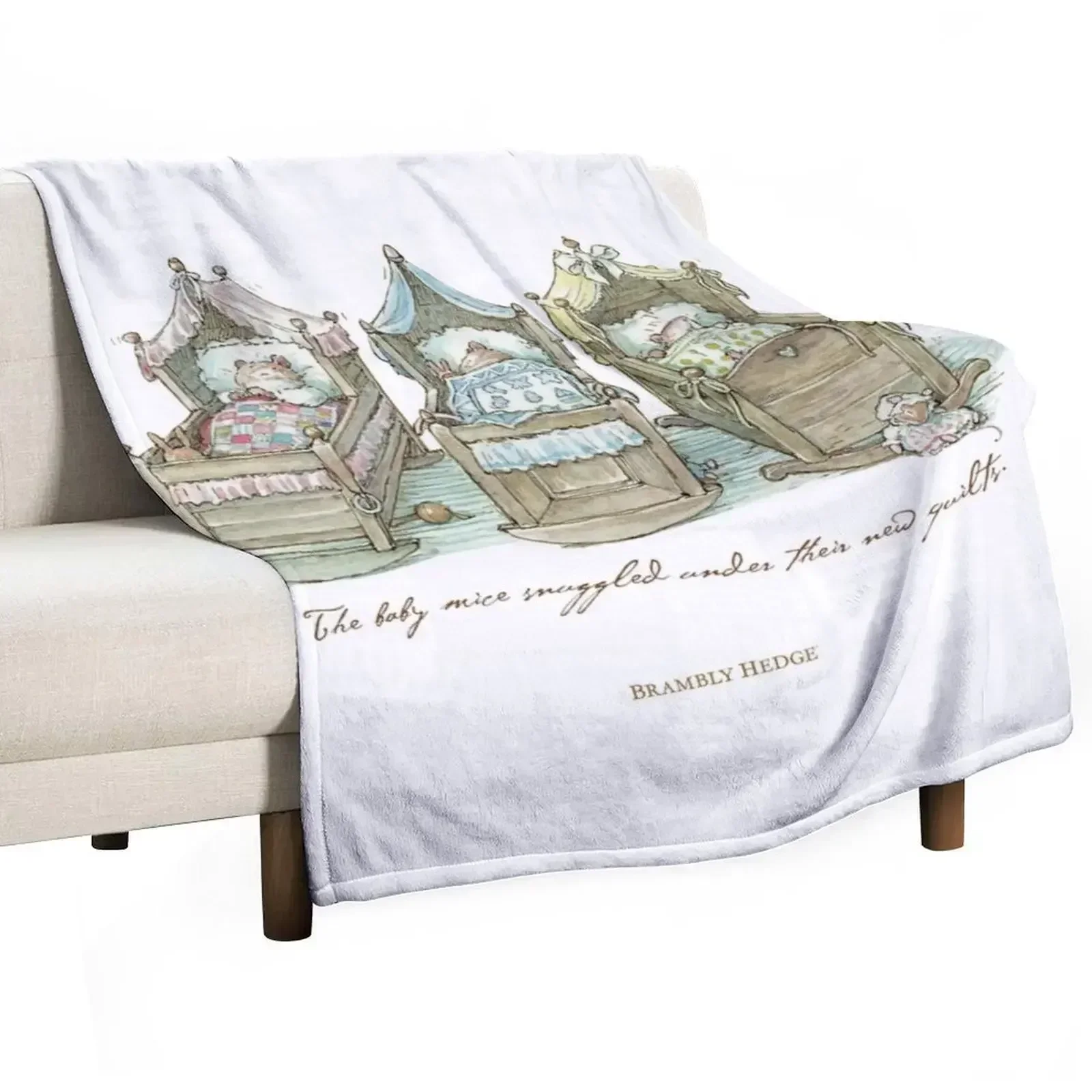 The Brambly Hedge baby mice snuggle in their cots Throw Blanket Custom Hair Decorative Beds Blankets