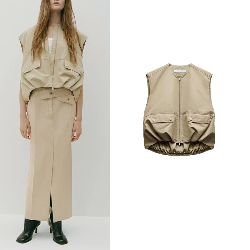 

New Autumn Casual Loose Women's Vest Jaet Wrinkles Versatile Design Polyester Fiber 00% Regular Length Faion Sense