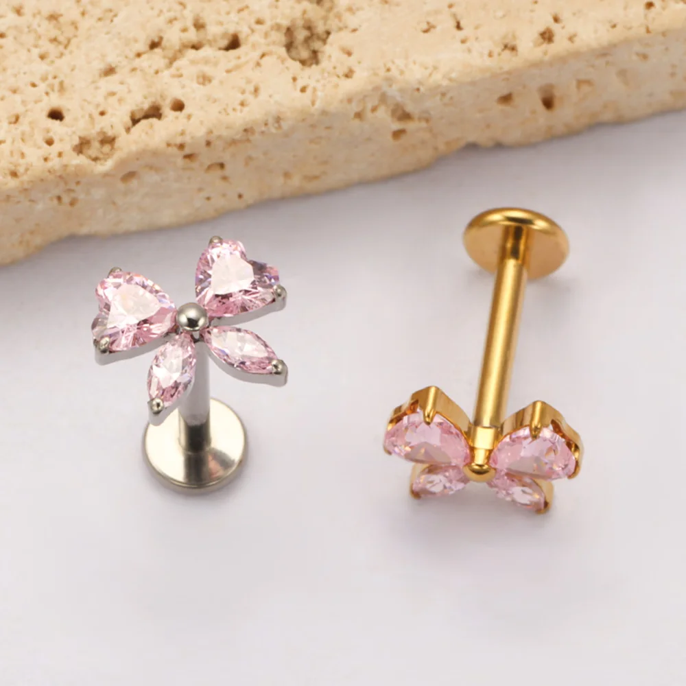 PUTITUP Offizielle hochwertige F136 Titanlegierung, modische herzförmige Schleife, Ohrstecker, eloxierter Ohrknorpel-Piercing-Schmuck