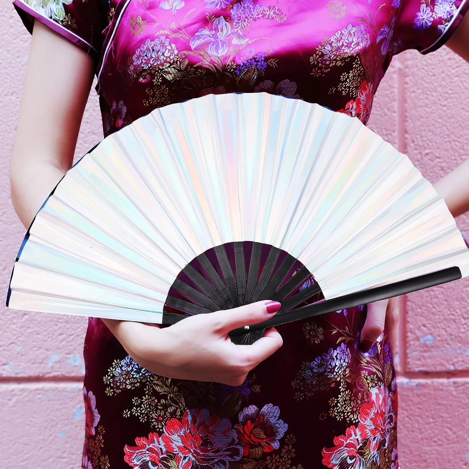 2Pcs Eye-Catching Iridescent Handheld Foldable Fan Smooth Operation Decorative Folding Fan for Weddings Outdoor Events