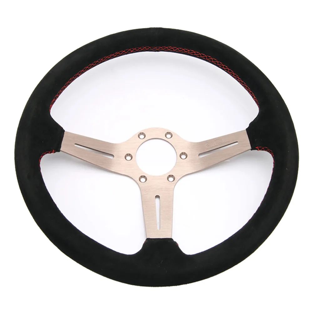 Kyostar Universal Racing Race 350mm Suede Deep Corn Sports Car Steering Wheel with Black/Titanium Spoke