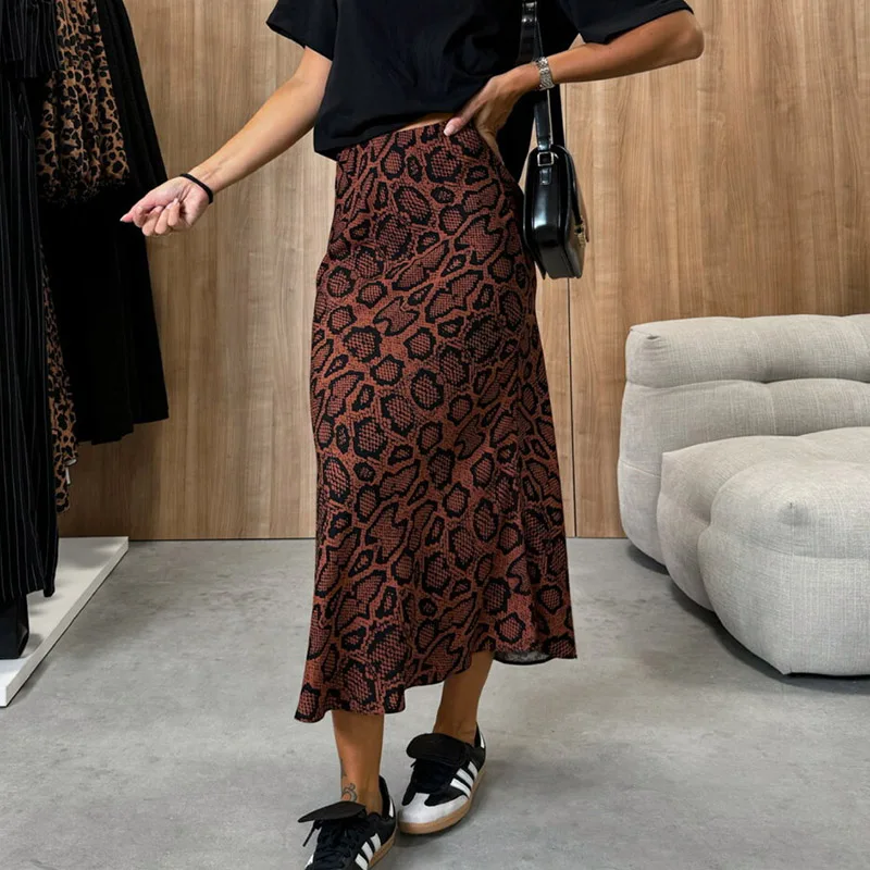 

Women Leopart Long Skirts Autumn Sexy Fashion Printed skirt women's high waist A-line skirts sexy Female bodycon Skirts