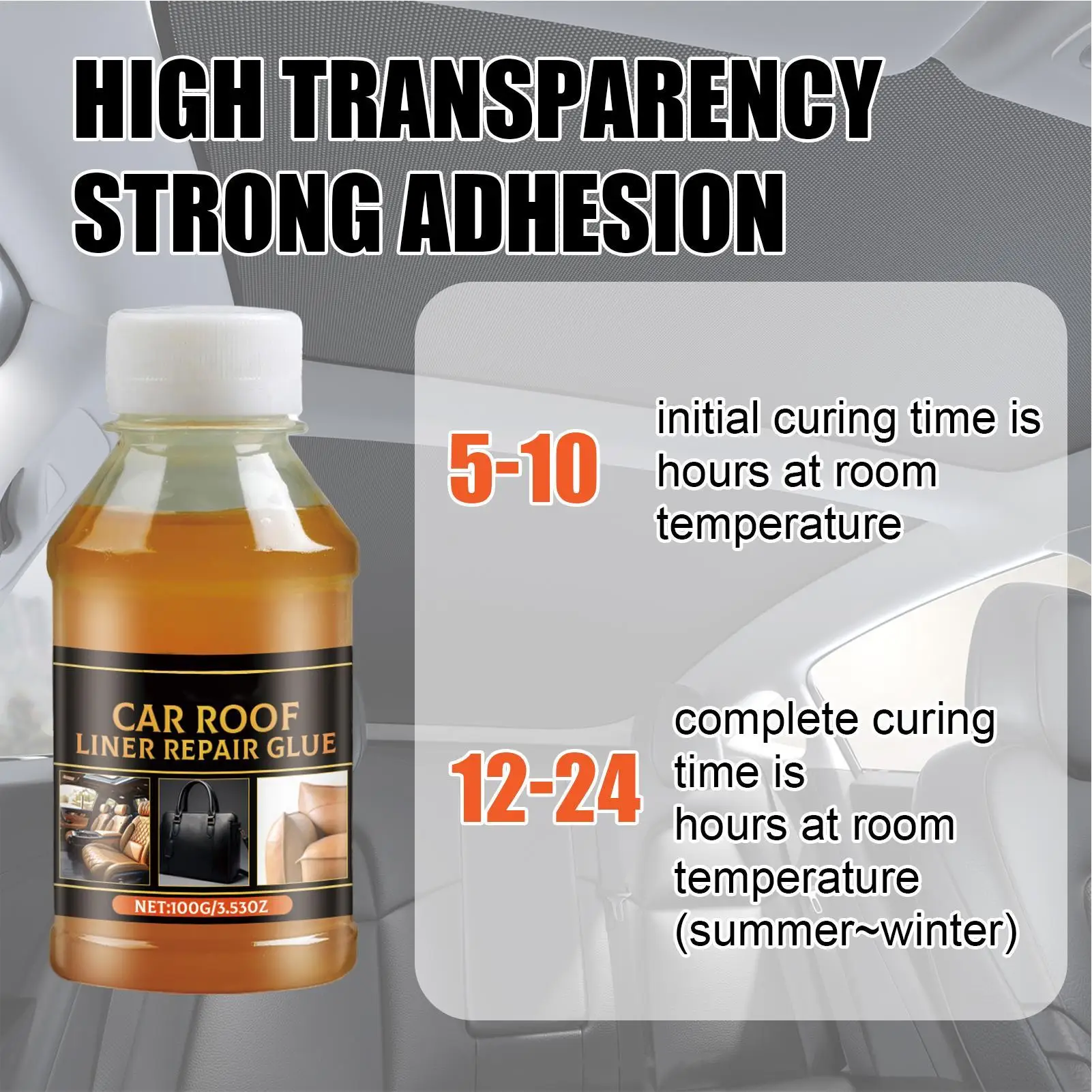 Headliner Repair Glue 100g Car Upholstery Glue Automotive Strong Adhesive with Brush Inside Repair for Leather Polyester Sponge view 4