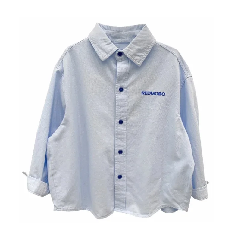 قميص مطرز بأكمام طويلة للأولاد والبنات للأطفال جديد ربيع الخريف كوري فضفاض كاجوال عصري مريح #1