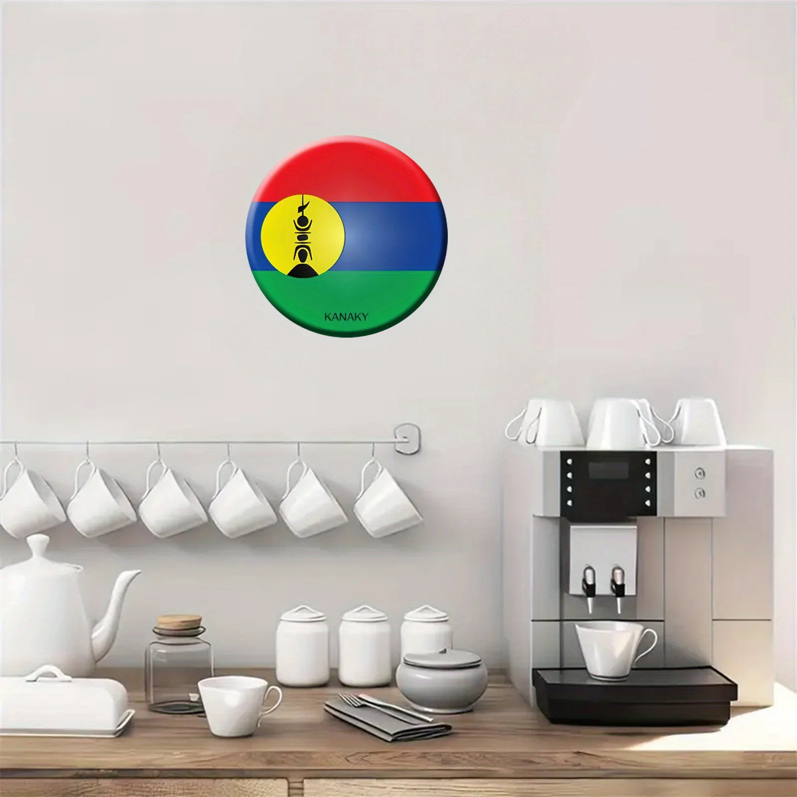 لوحة فنية جدارية معدنية مستديرة بعلم كانيكي ثنائية الأبعاد - لافتة قصدير مطبوعة بالأشعة فوق البنفسجية للديكور الداخلي والخارجي، 30.48 × 30.48 سم، R