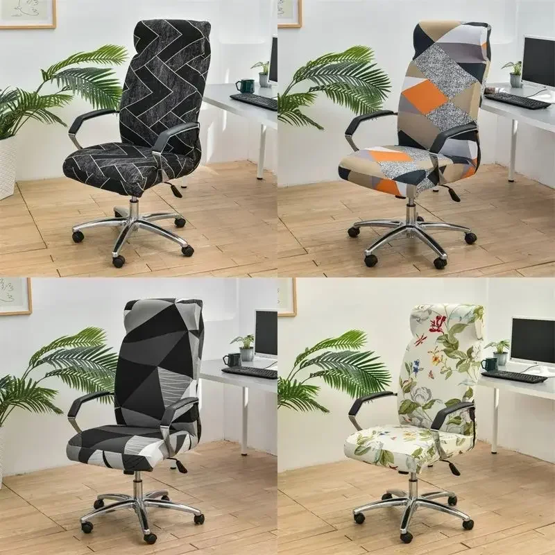 

Elastic Office Chair Cover Geometry Printed Stretch Computer Chairs Slipcovers Rotating Gaming Seat Covers Dust Protector