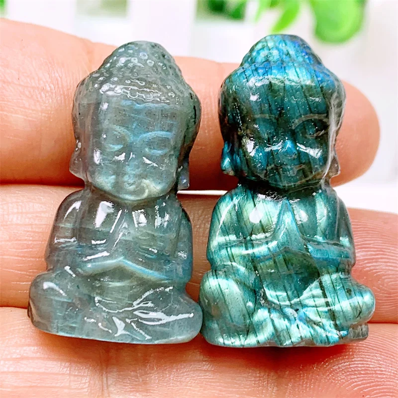 

Natural Labradorite Buddha Carving Figurine Ornament, Healing Feng Shui Craft, Buddhism Home Decoration, 1Pc, 4cm