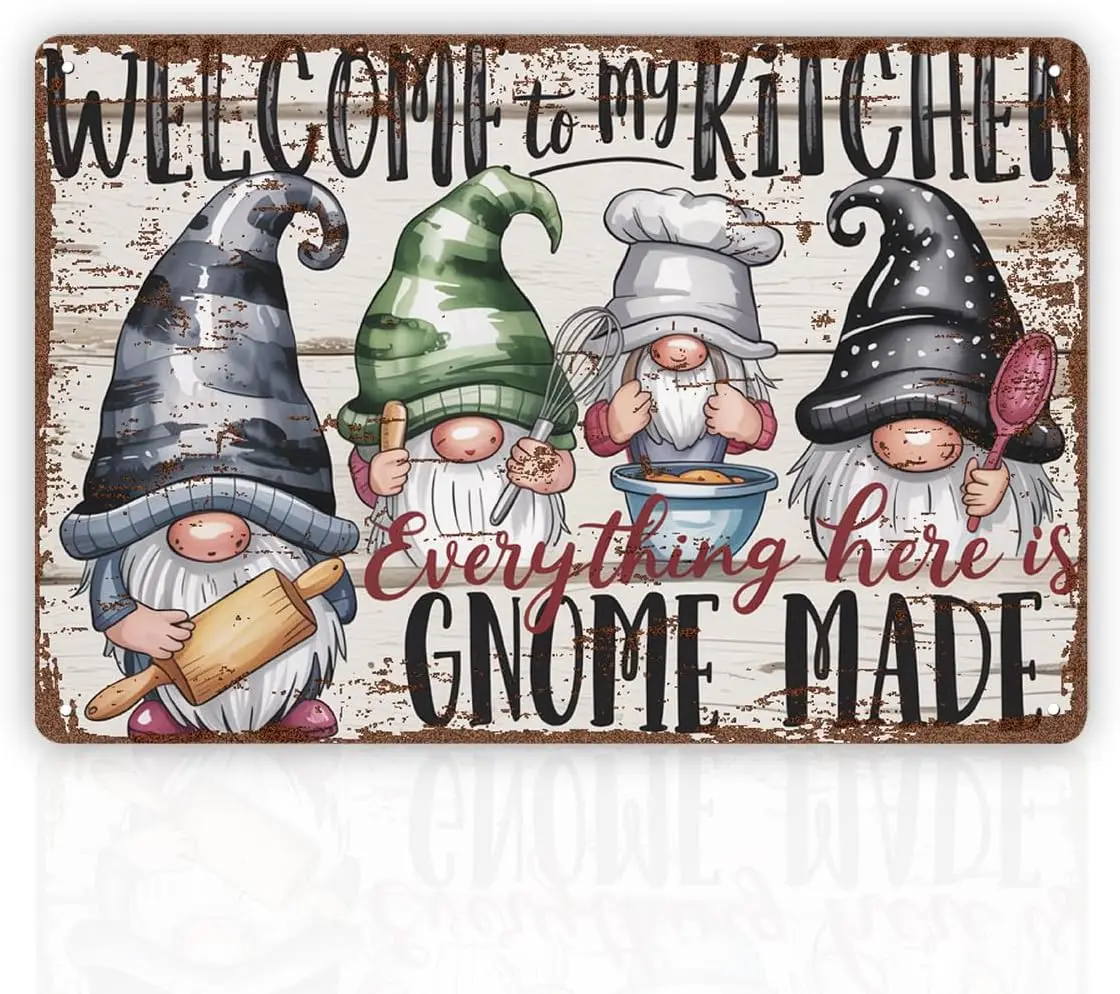 Kitchen Gnome Sign, Funny Vintage Metal Tin Signs, Everything is Gnome Made, Cooking Gnomies Decor, Kitchen Wall Decor, Coworker