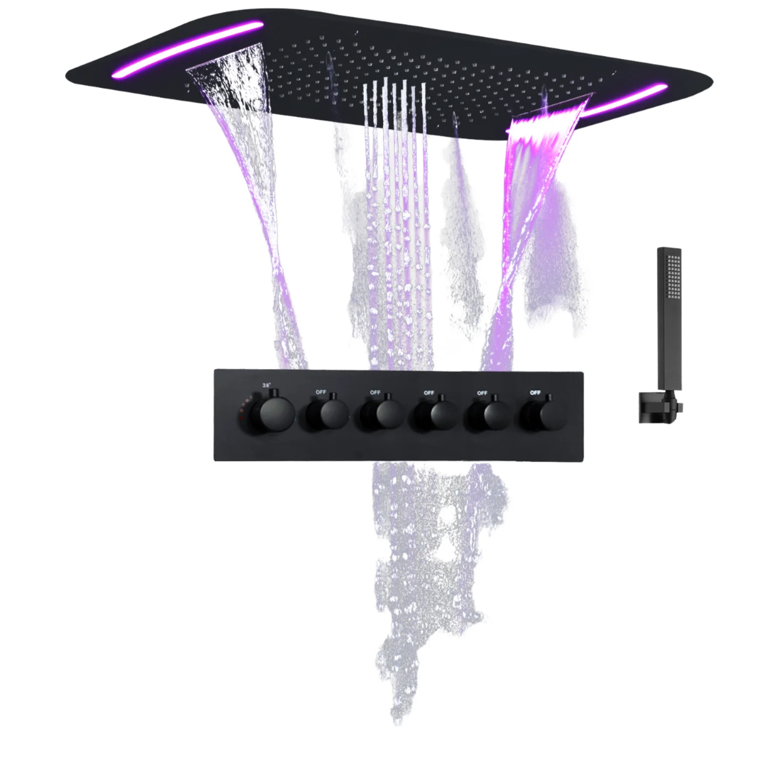 

710*430 MM LED Shower Set Thermostatic Faucet Concealed Waterfall Rainfall Mist Brushed Surface Ceramic Massage Jet Wall Mount