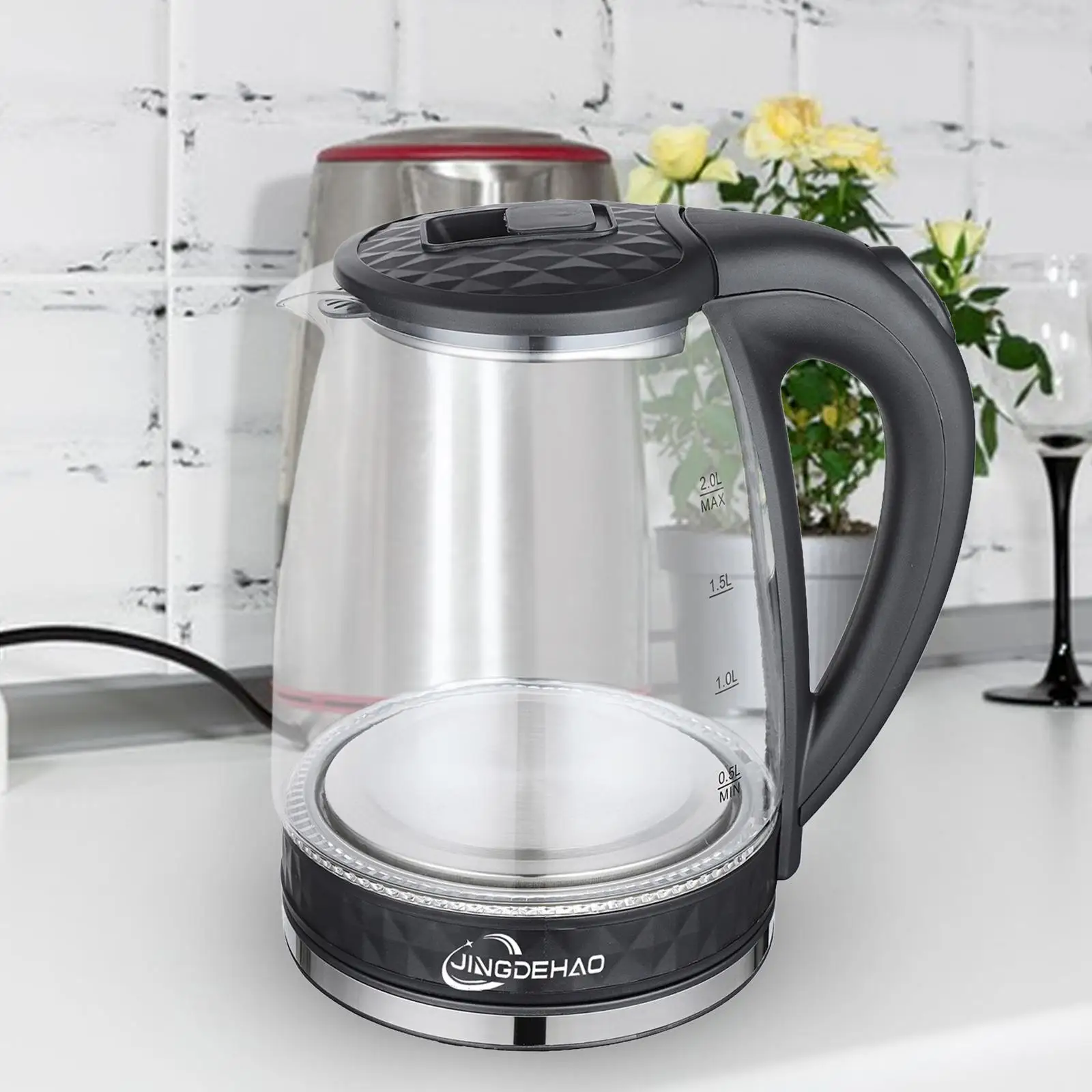 Electric Kettle 2L Glass Tea Kettle Hot Water Kettle for Kitchen Home Office