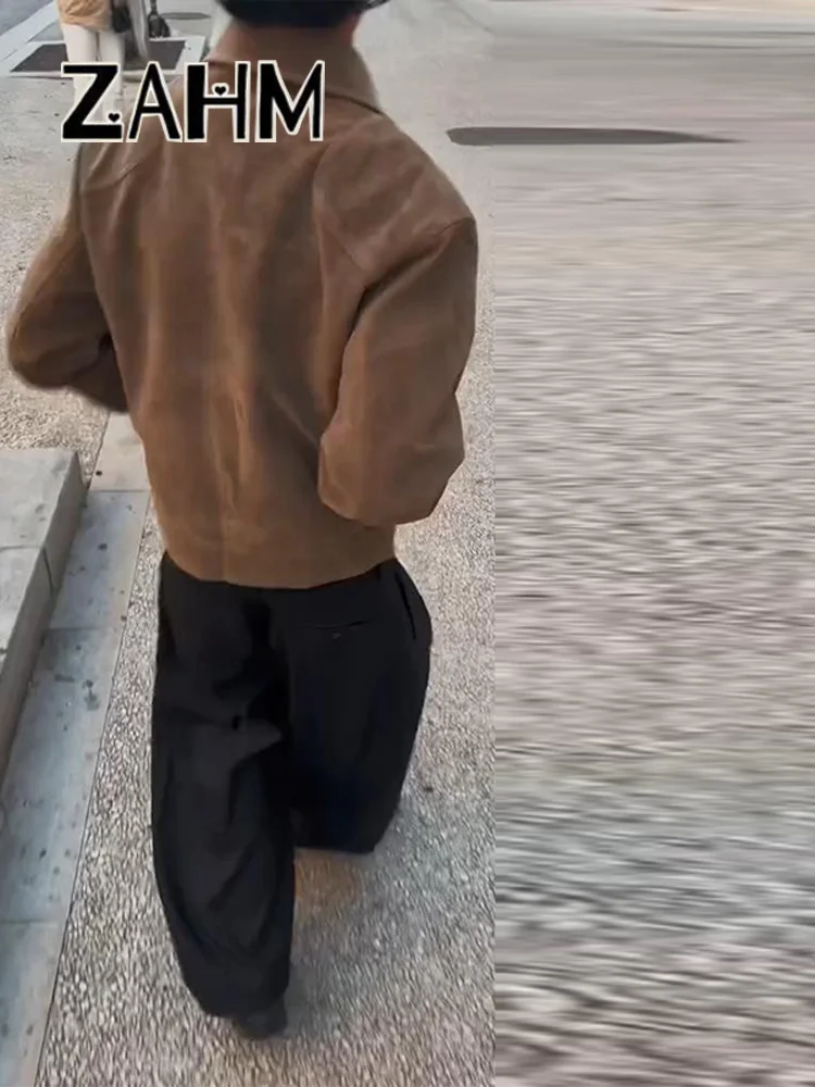 

Винтажная замшевая куртка-переключатель, женская повседневная однотонная куртка с лацканами и асимметрией, короткое пальто с длинными рукавами, женская зимне-весенняя шикарная женская уличная одежда