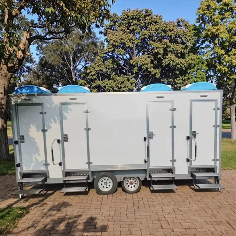 Outdoor Portable Toilet Trailer Plastic with Shower Wheel Movable Container for Beach Park Custom