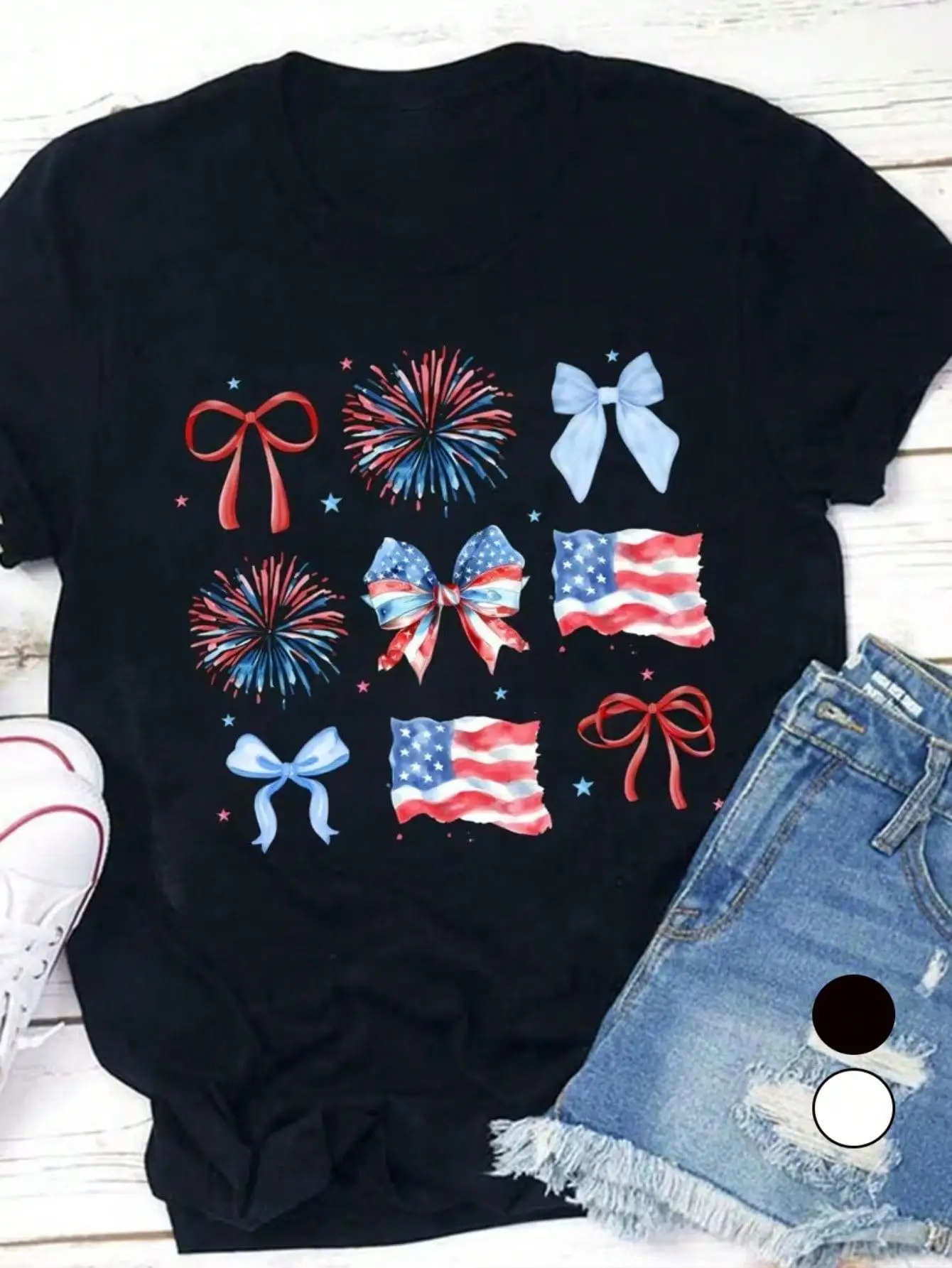 Women's Plus Size 4Th of July Shirt, 4Th of July, American Shirt, Bow 4Th of July Shirt, Freedom Shirt Women 4Th of July Shirt, Great Gift for Family And Friends, 100%, Festive Holiday Graphic Tee, Suitable for All Seasons