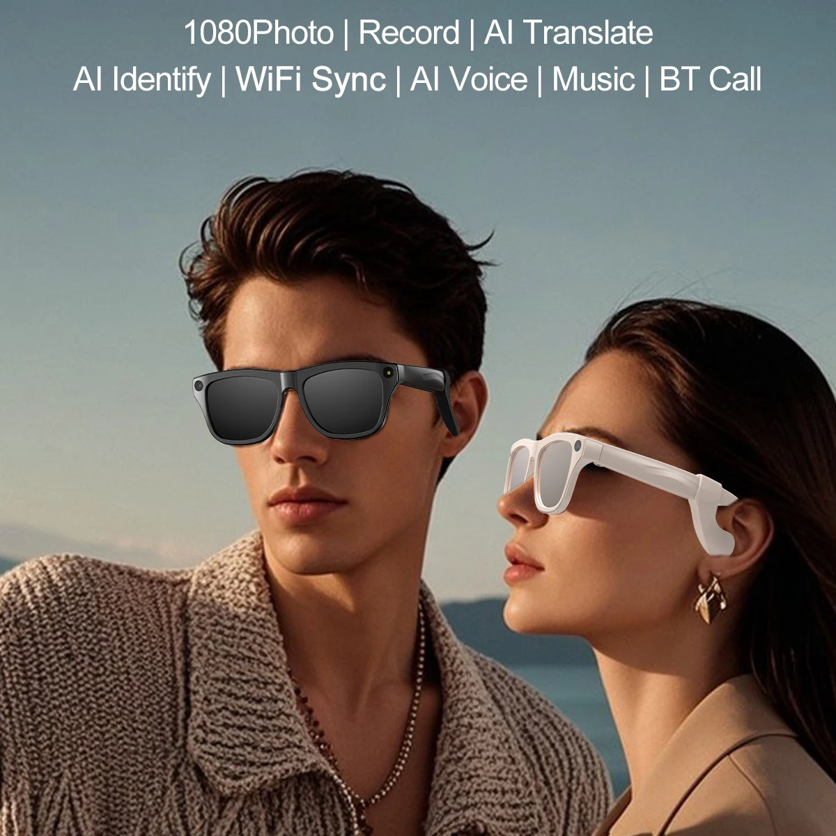 

Умные очки с голосовым помощником, сенсорным управлением, HD-камерой, XK One Pro, 260 мАч, перезаряжаемые, Bluetooth, для музыки и звонков, AI-очки