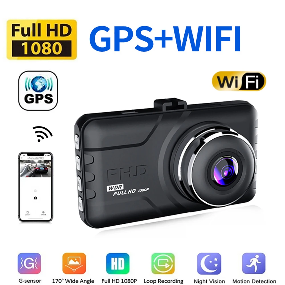 

Автомобильный видеорегистратор WiFi GPS 1080P Full HD, Автомобильная камера заднего вида, видеорегистратор, видеорегистратор с ночным видением, автомобильные аксессуары, черная коробка