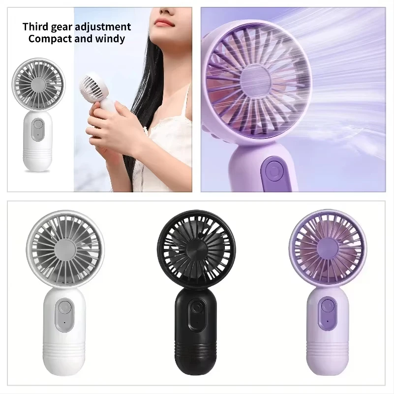 Mini ventilatore portatile Ricarica USB Piccolo ventilatore portatile a 3 velocità adatto per ufficio, dormitorio per studenti, viaggi all'aperto e campeggio