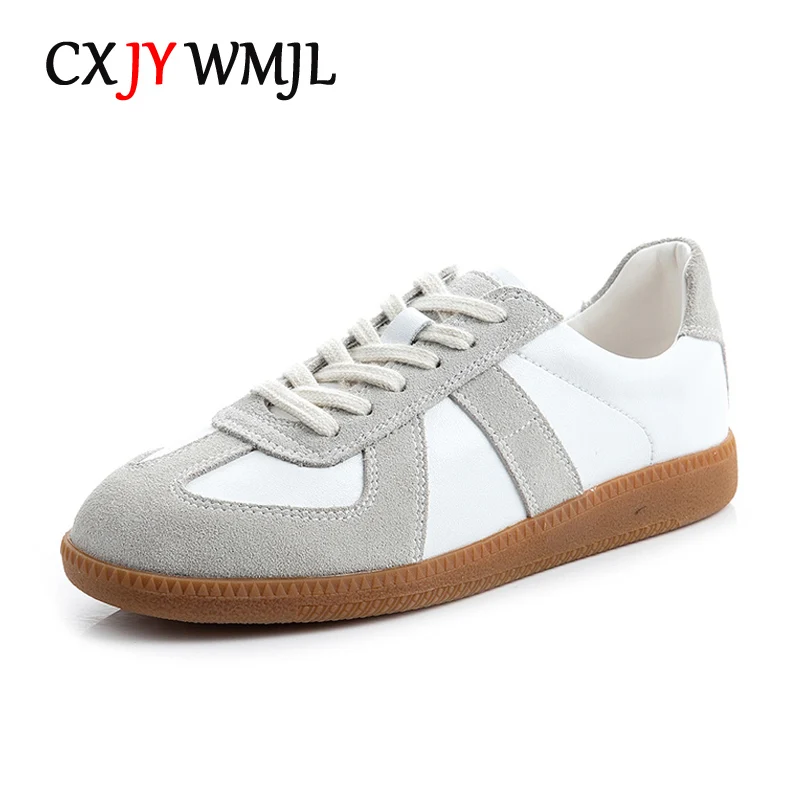 CXJYWMJL Genuine Leather Women Casual Sneakers Spring Flats Vulcanized Shoes Ladies Autumn Small White Shoes Skate Sports Summer