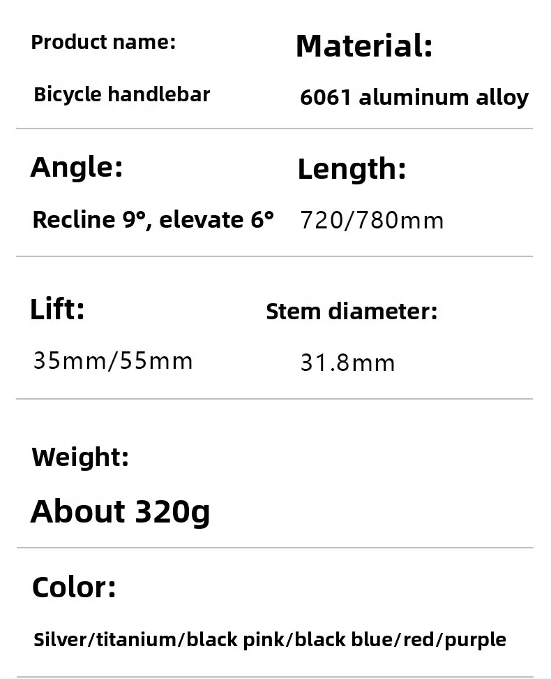 SEMAT Fahrradvorbau aus Aluminiumlegierung, 35-55 mm Höhe, 720/780 mm Länge, 31,8 mm Klemmdurchmesser, 6 ° Höhenlage 9 ° Sweep für MTB & Rennrad – Leichtgewichtig – Detail 2