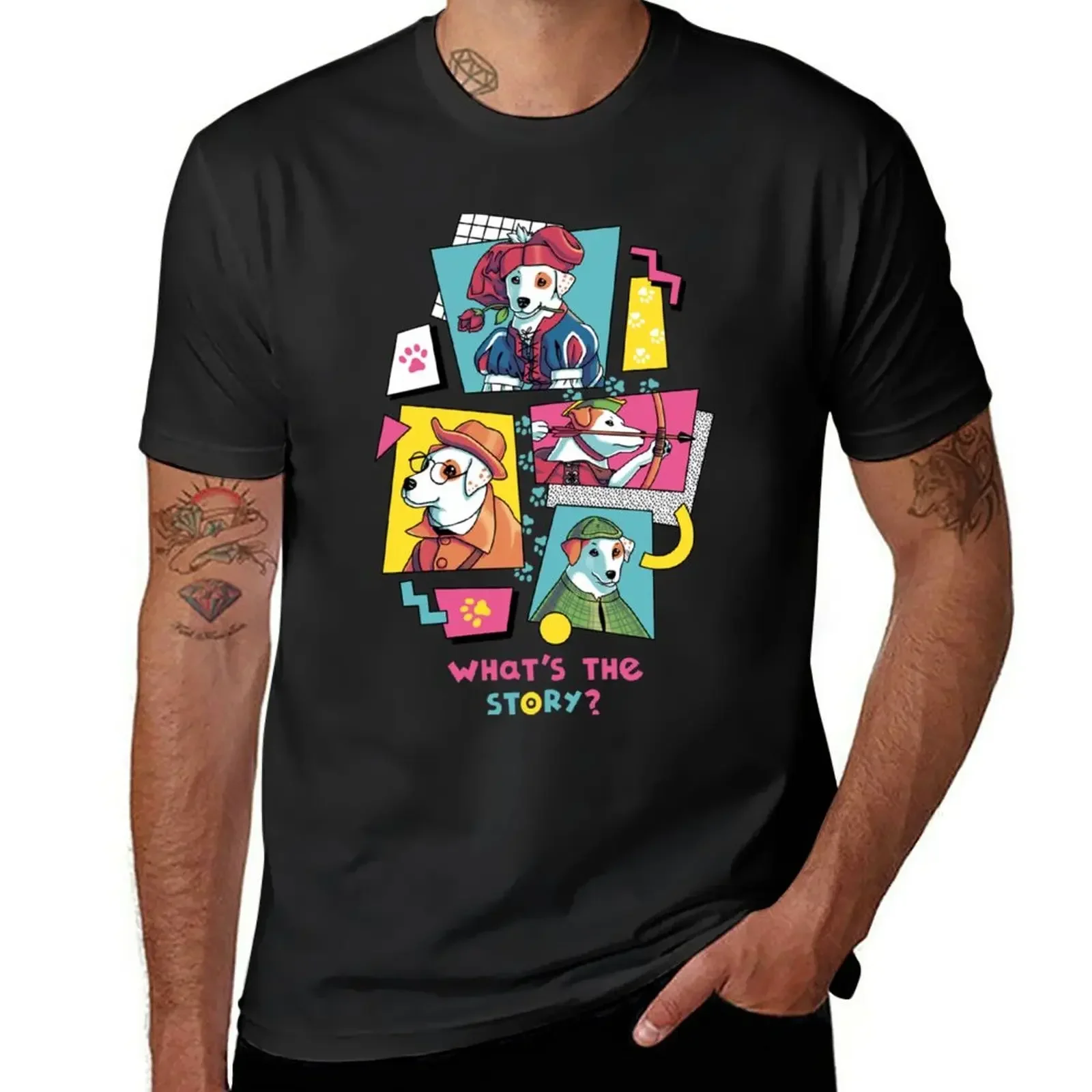 What s the Story, WishboneTv Show, 90s, Jack Russell T-Shirt baggy shirts Short sleeve tee blacks mens t shirts pack