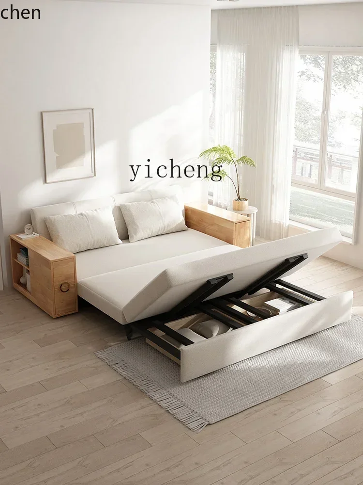 ZMLmultifunctional solid wood sofa bed folding dining table integrated dual-purpose living room tatami storage push-pull bed
