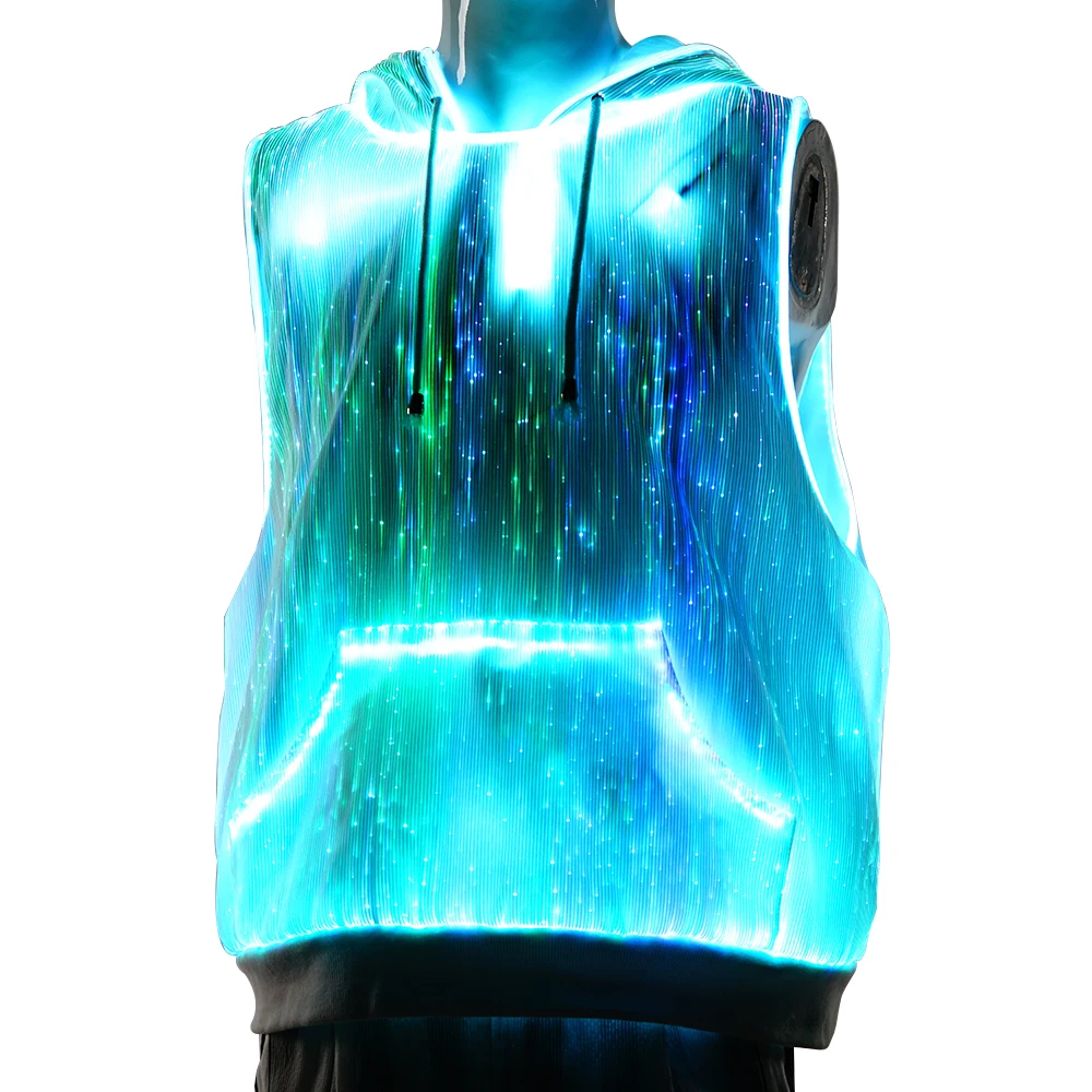 Light Emitting Diode Hip Hop Sleeveless Hoodie Zipless Pullover