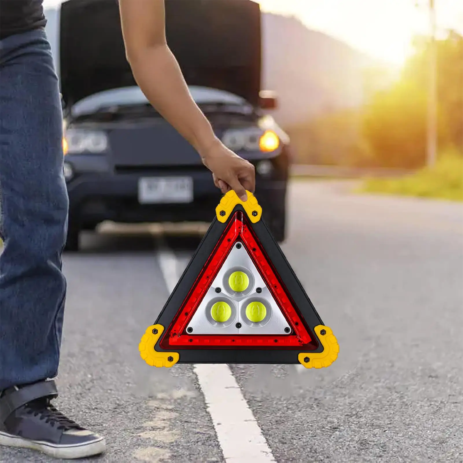 Foldable LED Road Warning Triangle Quick Charging Bright Safety Sign Lightweight Portable Emergency Alert for Automotive Use