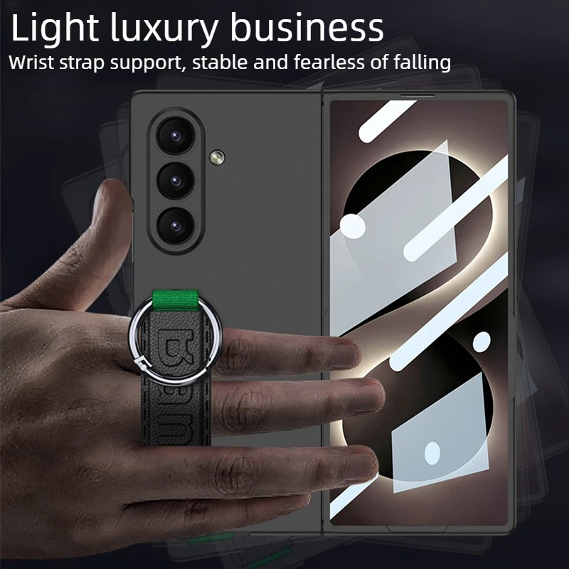 Multi-purpose Wrist Strap Ring Case for Samsung Galaxy Z Fold 8 Ultra Skin Feel Solid Color PC Shockproof Screen Protector Cover