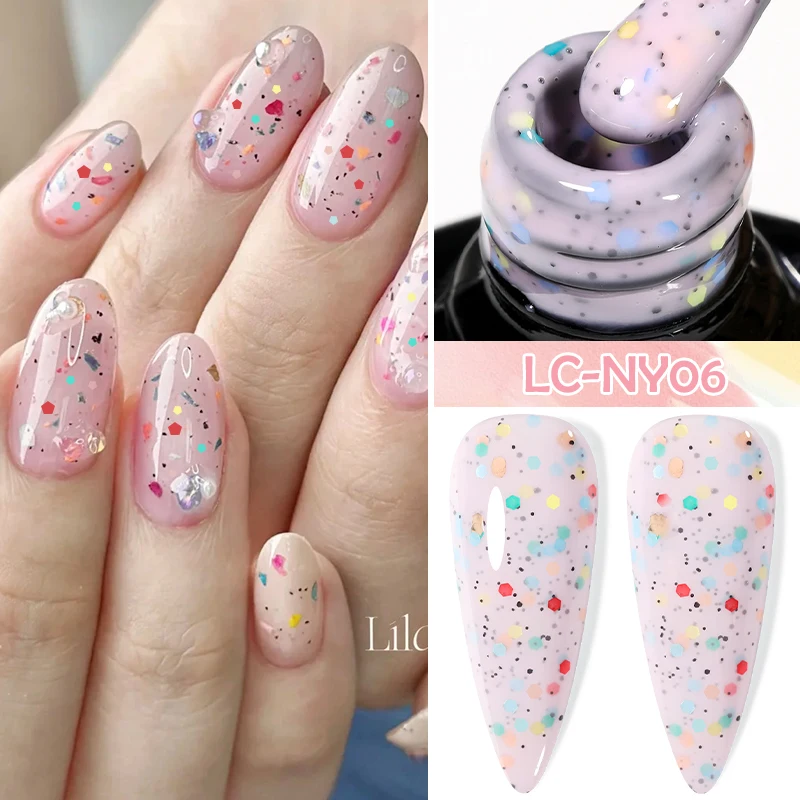 LILYCUTE 7ml Macaron Cream Gel Nail Polish Spring Nud Glitter Sequins Nail Art Varnish Semi Permanant Soak Off UV Gel Manicure