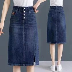 Women Large Size 5XL Denim Maxi Skirts Female High Waist Cowboy Long Skirt Spring Summer Ladies Medium Long Styles Jeans Skirts