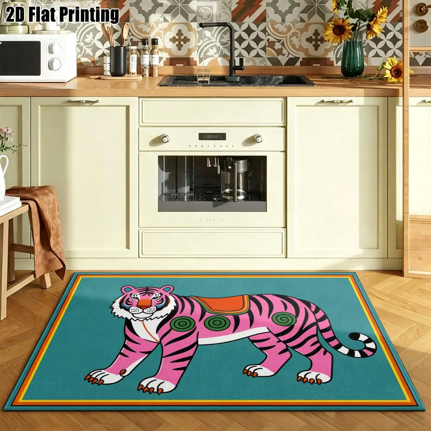 1Pc 2D Printed Pink Tiger Patterned Carpet Nordic/Instagram/Modern Minimalist/European/Vintage Style, Multi-Size, Machine Washable, for Entryway, Dining Room, Foyer, Bedroom, Living Room Home Decor.