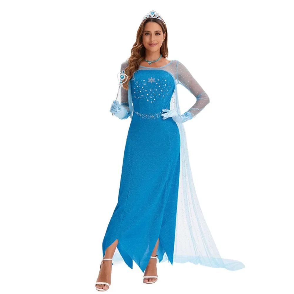 Movie Ice Princess Cosplay Costume Women Anime Blue Dress Suit Female Ice Queen Role Play Dress Halloween Carnival Party