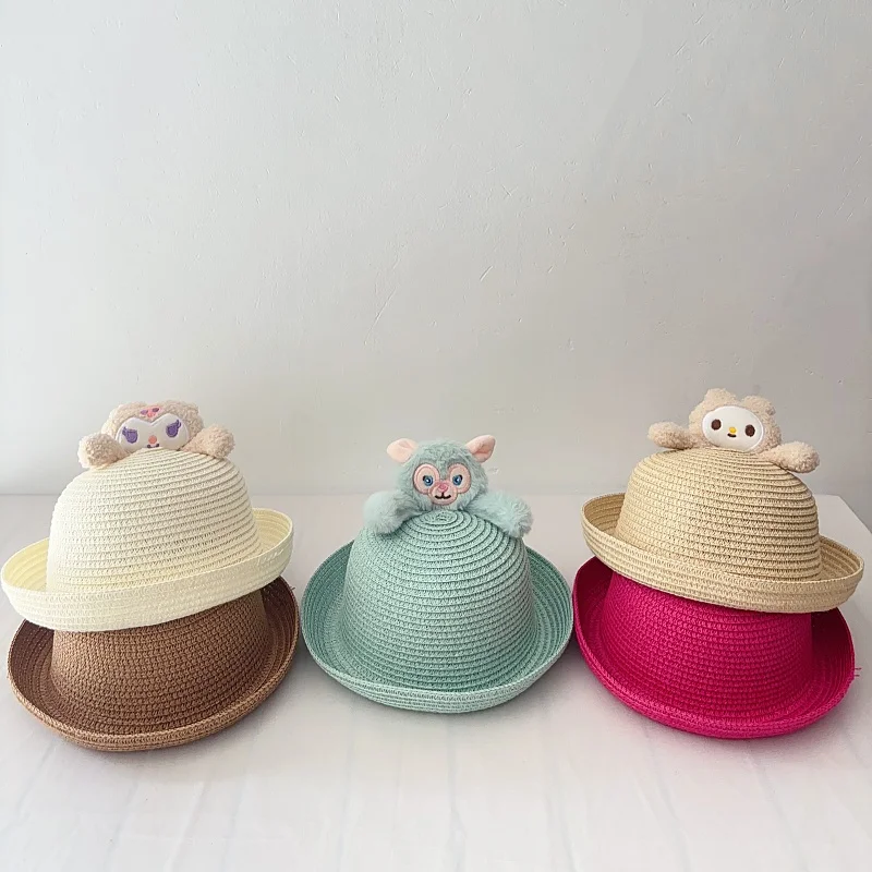 2-5 niños moda de verano sombrero de pescador de paja fina bebé ocio al aire libre versátil protección solar sombrero para el sol regalo para niña