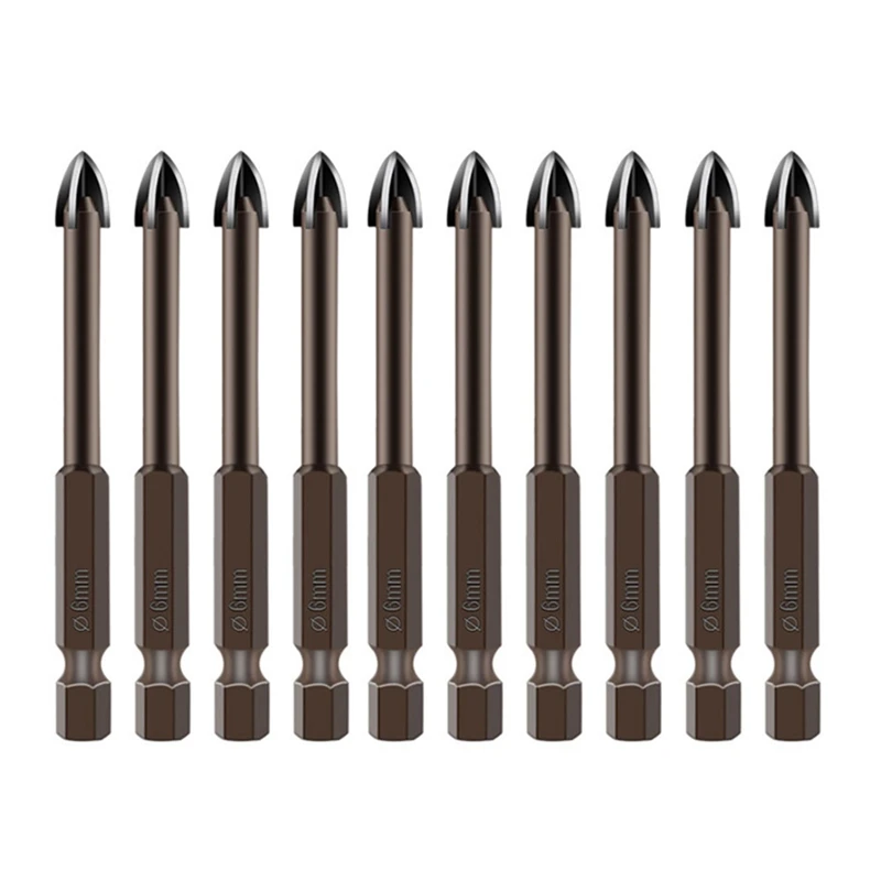 

6Mm Efficient Universal Drilling Tool Multifunctional Cross Drill Bit Tile Concrete Glass Wall Hole Opening Tools 10Pcs