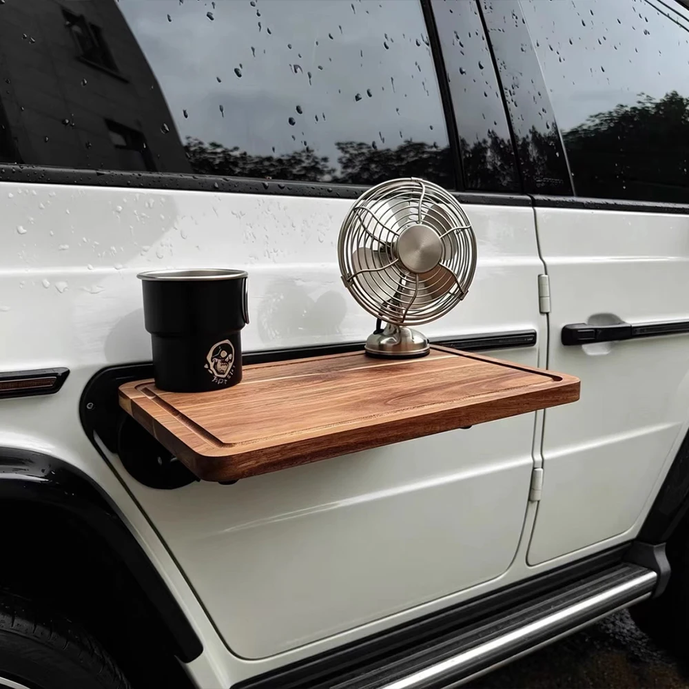 1PC Car Side Folding Wooden Table Outdoor Camping Vehicle Door Mount Tray Auto Cup Holder Storage Rack SUV Travel Accessory view 5