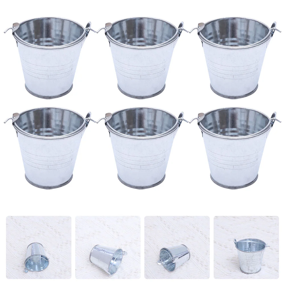 6 Pcs Ice Bucket Tinplate Keg Baby Basket for Kids Mini Candy Paste Plant Pots Multi-function Flowerpot