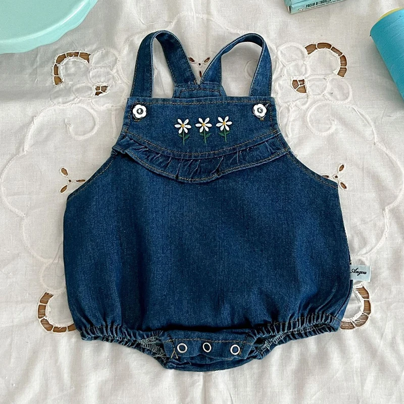 Infant Kids Baby Girls Lapel Denim Set Sweet Baby One Piece Rompers 2Pcs Clothing Sets Baby Girls Children\'s Clothes Suit