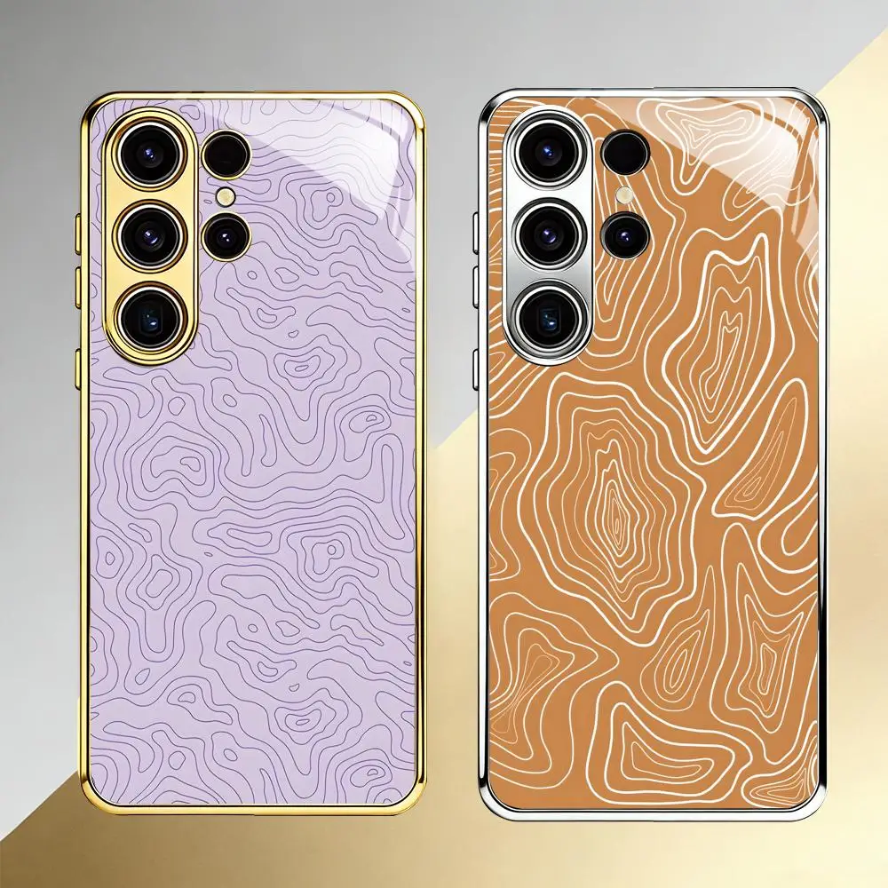 Sage green topographic map pattern Phone Case For Samsung S26 S25 S24 S23 S22 S21 Plus Ultra FE Edge Electroplated glass