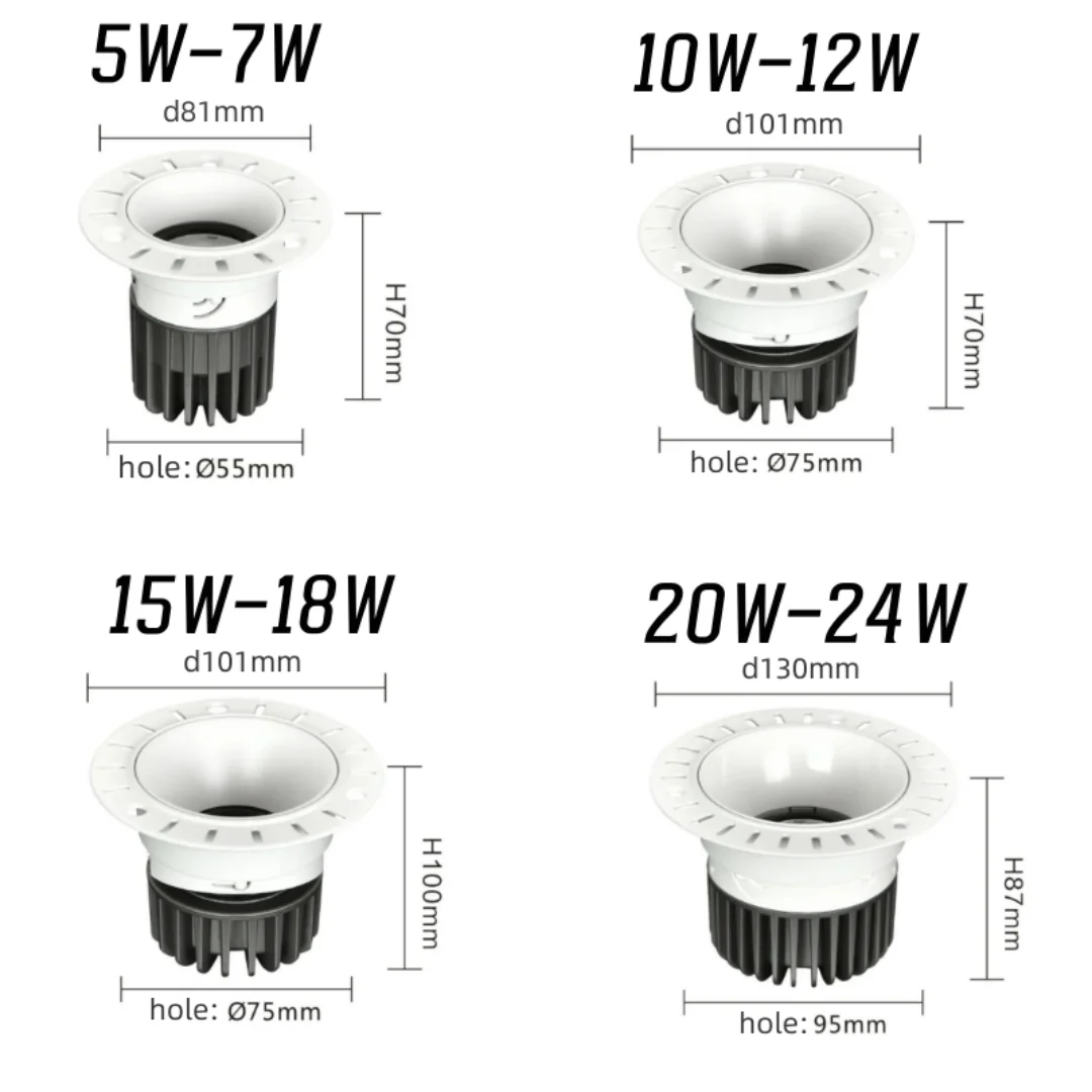 المضادة للوهج LED النازل 7 واط 10 واط 15W18W20W إطار دائري استبدال عكس الضوء رقاقة ضوء السقف لغرفة المعيشة غرفة نوم AC85-265V