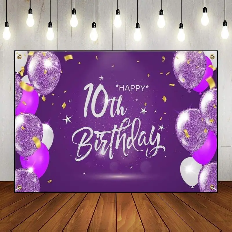 Cartoon Photo Balloon Golden Party Wall Backdrop The Breath of Youth Photography Happy 10th Birthday Background Decoration Game