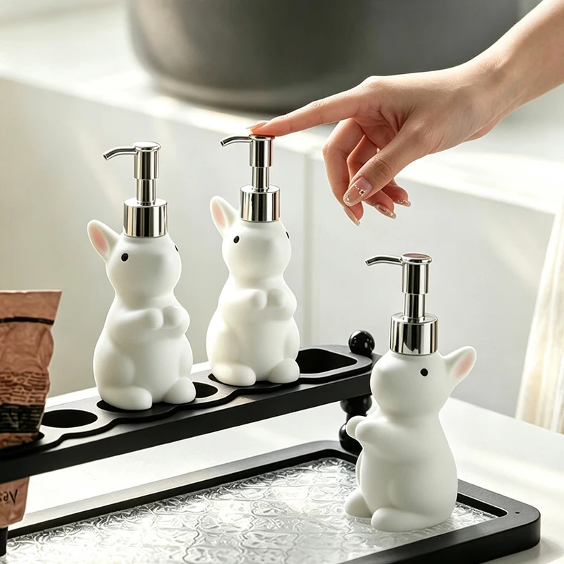 Cute Rabbit Shaped Soap Dispenser Pump Bottle Resin Figurine for Bathroom Kitchen and Sink Countertop Liquid Hand Soap