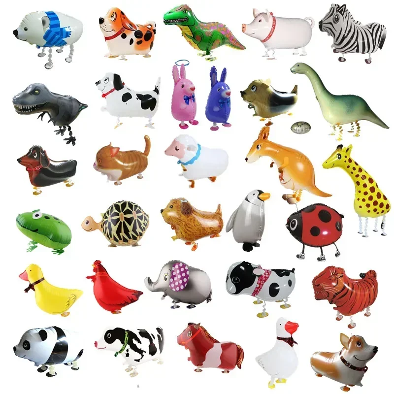 Mieszaj balony helowe Walking Animal Cute Cat Dog Panda Dinosaur Tiger Pet Air Ballons Dekoracje urodzinowe dla dzieci i dorosłych